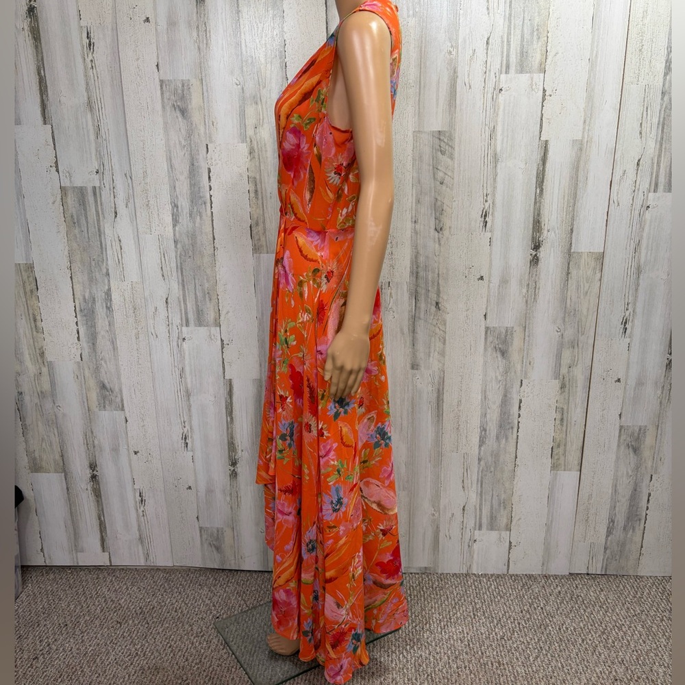 Calvin Klein Floral Orange Sleeveless High Low Maxi Dress - Picture 6 of 10